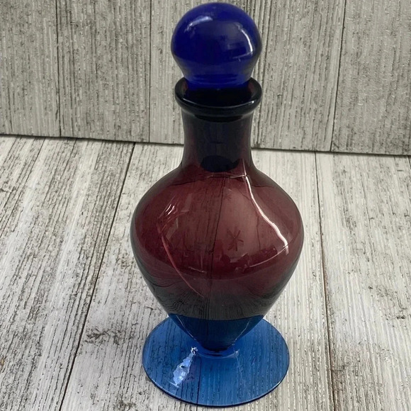 Beautiful Amethyst and Cobalt Blue Bi Color Glass Perfume Bottle - Picture 8 of 9